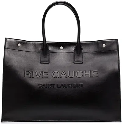 Saint Laurent Men's Rive Gauche Print Tote Bag In Nero