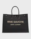 Saint Laurent Embroidered Logo Raffia Tote In Black