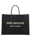 Saint Laurent Embroidered Logo Raffia Tote In Black