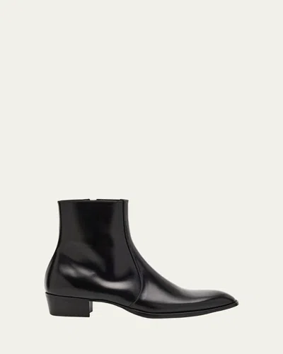 SAINT LAURENT MEN'S ROMAN 35 LEATHER SIDE-ZIP ANKLE BOOTS