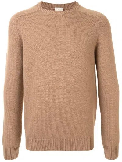 Saint Laurent Luxury Brown Wool Coat For Men In Beige