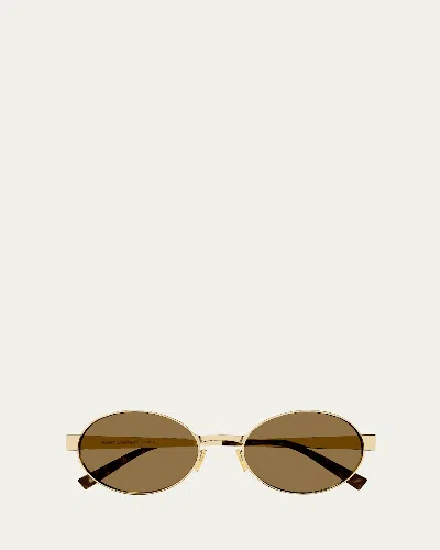 Saint Laurent Men's Round Nylon And Metal Sunglasses In Shiny Light Gold