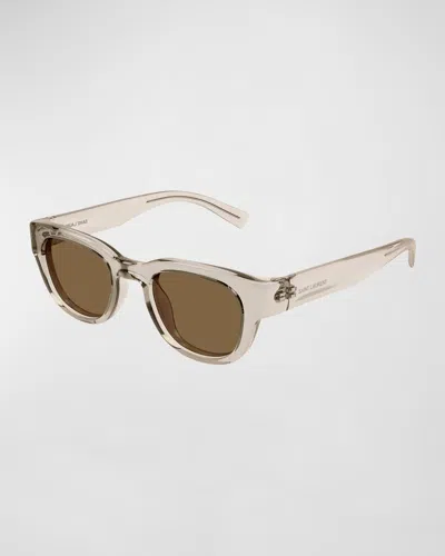 Saint Laurent Men's Round Plastic Sunglasses In Beige