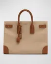 Saint Laurent Two-tone Canvas And Leather Large Sac De Jour Handbag In Gold Blue