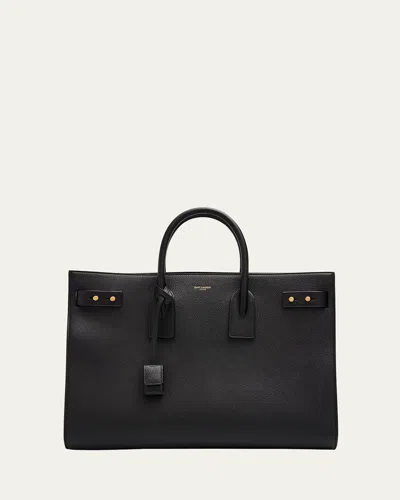 Saint Laurent Men's Sac De Jour Large Grained Leather Tote Bag In Nero