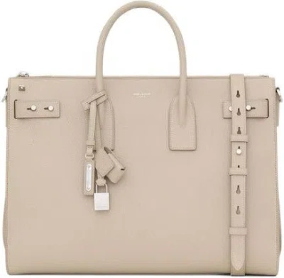 Saint Laurent Men's Sac De Jour Leather Tote Bag In Sea Salt