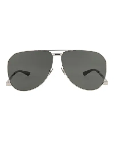 Pre-owned Saint Laurent Men's  Aviatorframe Metal Sunglasses In Silver Silver Grey (sl690dust/30015233/002)