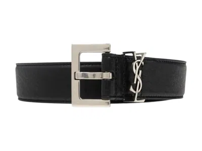 Pre-owned Saint Laurent Men's  Cassandre Lamb Belt In Black