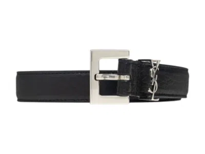 Pre-owned Saint Laurent Men's  Cintura Belt In Nero In Black