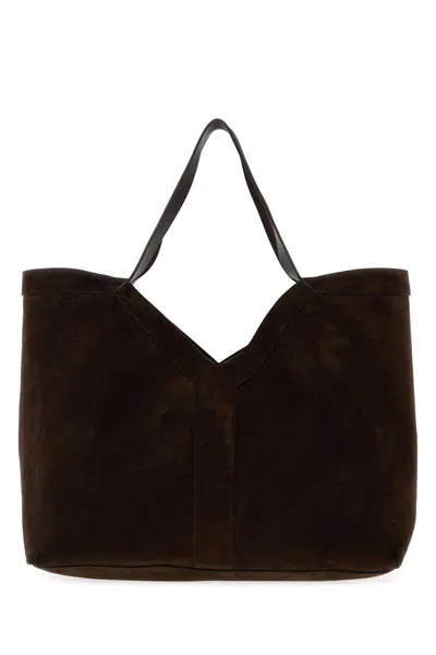 Saint Laurent Large Y-shaped Suede Tote Bag In Brown