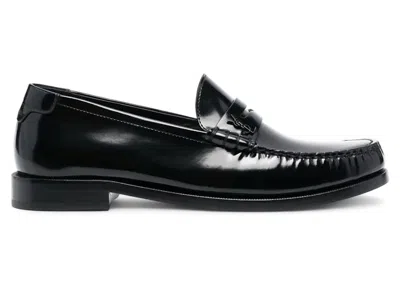 Pre-owned Saint Laurent Men's  Le Loafer Penny Slippers Nero Lucido Sneakers In Black