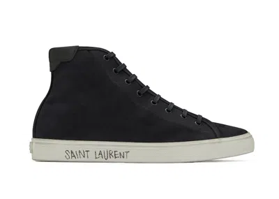 Pre-owned Saint Laurent Men's  Malibu Mid Sneakers In Black/white