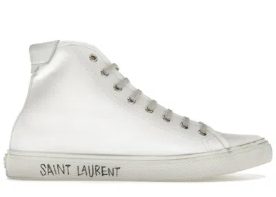 Pre-owned Saint Laurent Men's  Malibu Mid Sneakers In Optic White