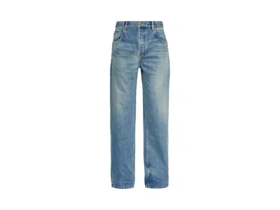 Pre-owned Saint Laurent Men's  Mid Straight Baggy Denim Jeans In Benjamin Blue