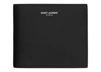 Pre-owned Saint Laurent Men's  Paris East/west Wallet With Coin Purse De Poudre Embossed In Black