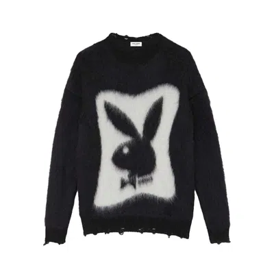 Pre-owned Saint Laurent Men's  Playboy Sweater In Mohair In Black White