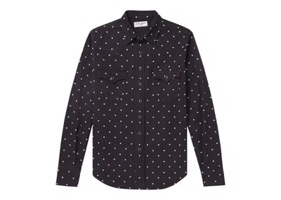 Pre-owned Saint Laurent Men's  Polkadot Denim Western Shirt In Navy Blue