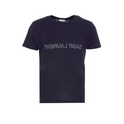 Saint Laurent Men  Reverse Logo T-shirt In Blue