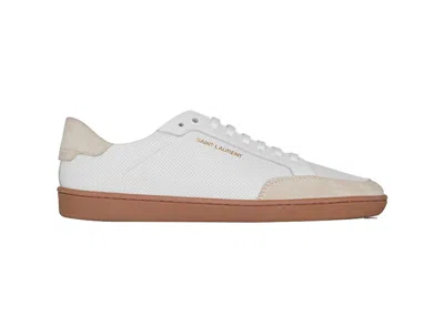 Pre-owned Saint Laurent Men's  Sl10 Court Leather Sneakers In White/grey