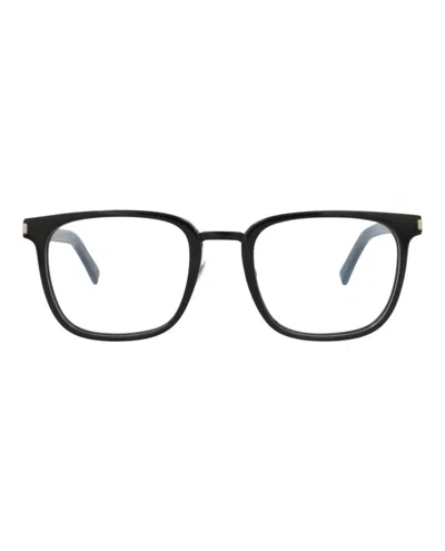 Pre-owned Saint Laurent Men's  Squareframe Acetate Optical Frames In Black Black Transparent (sl222/30002637/00
