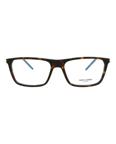 Pre-owned Saint Laurent Men's  Squareframe Acetate Optical Frames In Havana Silver Transparent (sl344/30008544/