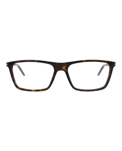Pre-owned Saint Laurent Men's  Squareframe Acetate Optical Frames In Havana Silver Transparent (sl344/30008544/
