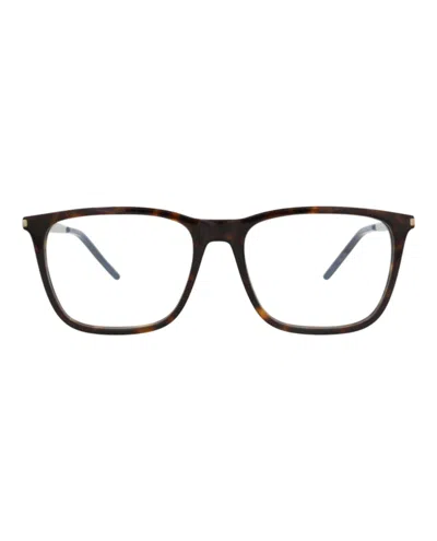 Pre-owned Saint Laurent Men's  Squareframe Acetate Optical Frames In Havana Silver Transparent (sl345/30008543/