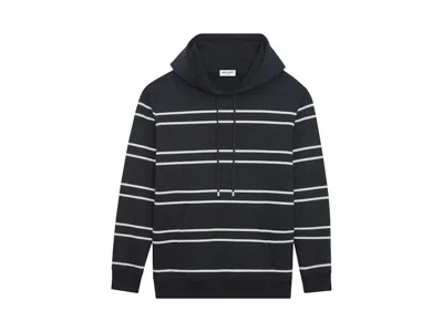 Pre-owned Saint Laurent Men's  Striped Cotton Hoodie In Black/white In Multi