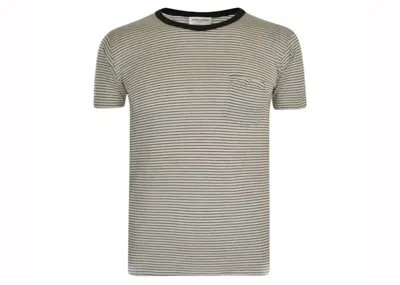 Pre-owned Saint Laurent Men's  Striped Pocket T-shirt In Natural/black