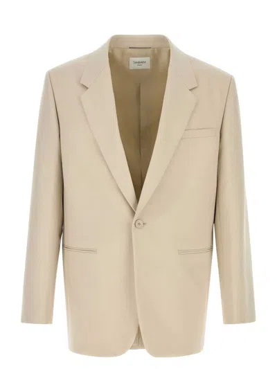SAINT LAURENT MEN'S SAND WOOL BLAZER