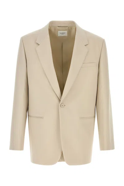 Saint Laurent Men Sand Wool Blazer In Neutral