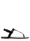 Saint Laurent Cassandra Flat Sole Metallic Toe Strap Sandals In Black