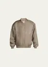 Saint Laurent Men's Satin Bomber Jacket In Kaki