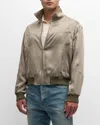 Saint Laurent Men's Satin Bomber Jacket In Kaki-ltgrn