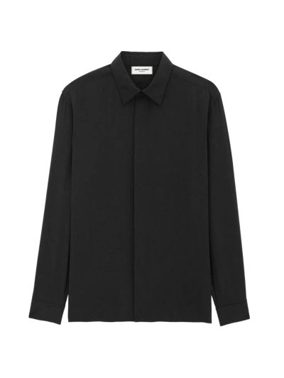 Saint Laurent Long-sleeve Cotton Shirt In Black