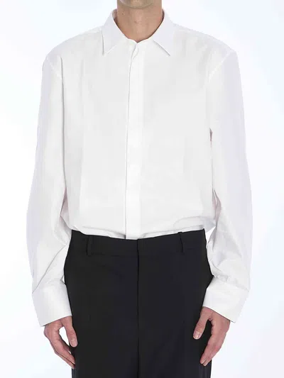 Saint Laurent Cassandre Shirt In Cotton Poplin In White
