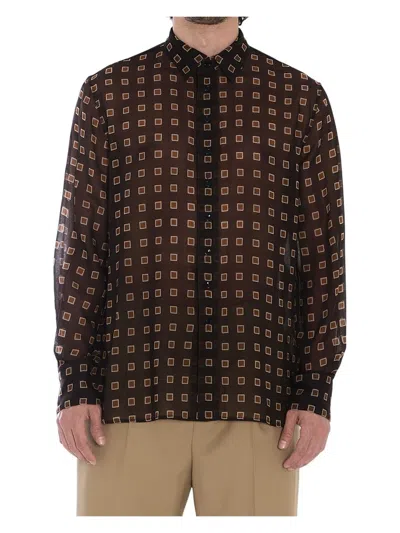 SAINT LAURENT MEN'S SHIRT WITH GEOMETRIC PATTERN