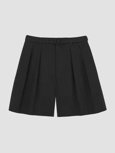 Saint Laurent Shorts High Waist Belt Loops Pleats Pockets In Black