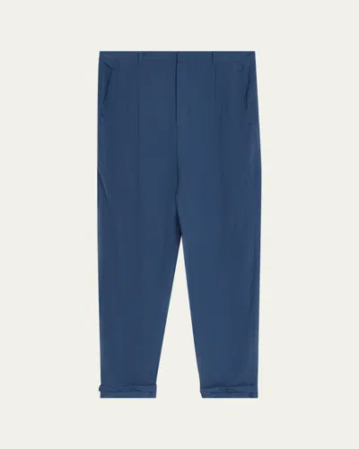 Saint Laurent Men's Silk Habotai Pleated Trousers In Blue