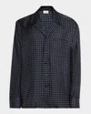Saint Laurent Men's Silk Micro-medallion Long-sleeve Pajama Shirt In Blue