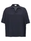 Saint Laurent Men Navy Blue Silk Oversize Polo Shirt In Blue