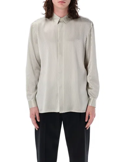 Saint Laurent Striped Silk Shirt For Men By Luxury Fashion Brand In Craie_stripe