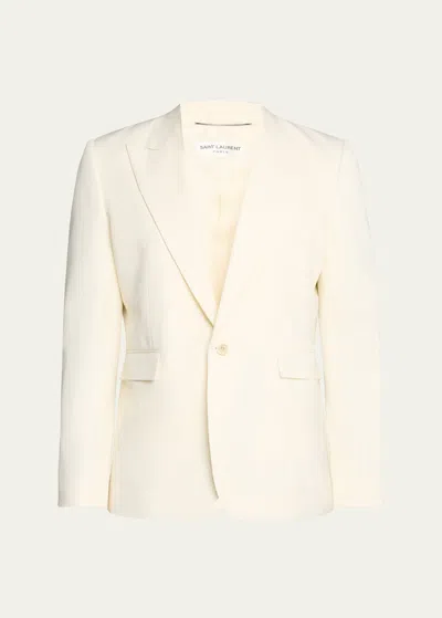 Saint Laurent Silk Single Breast Blazer Jacket In Gun
