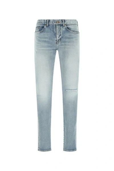 Saint Laurent Stretch Denim Jeans  Lightblue  Uomo 33 In Blue