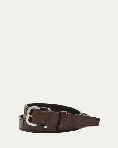 Saint Laurent Men's Skinny Belt In Eel Leather In Scotch Brown