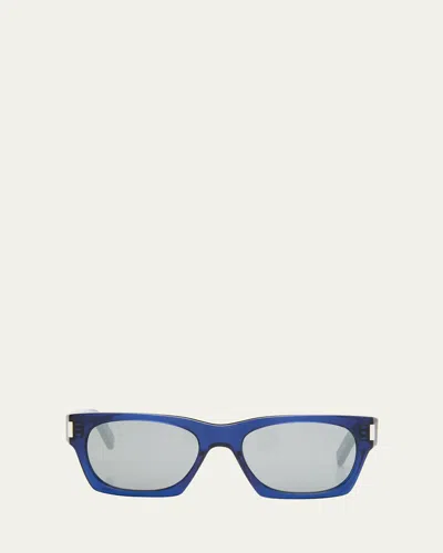 Saint Laurent Men's Sl 4020 Rectangle Acetate Sunglasses In Blue