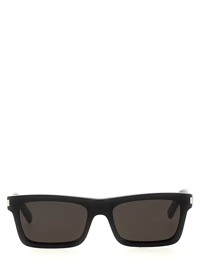 Saint Laurent '461' Rectangular Frame Sunglasses With Metal Accents In Black
