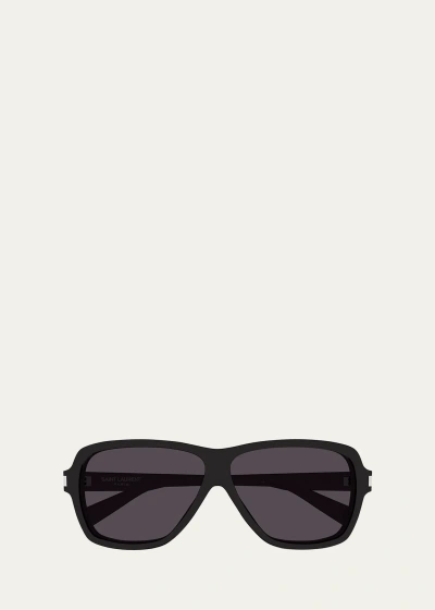 Saint Laurent Men's Sl 609 Carolyn Acetate Aviator Sunglasses In Black
