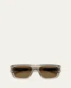 Saint Laurent Men's Sl 659 Acetate Rectangle Sunglasses In Beige