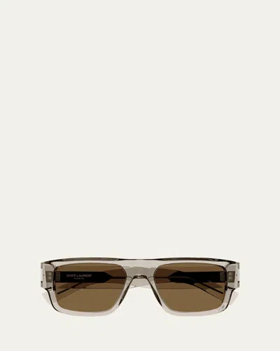 Saint Laurent Men's Sl 659 Acetate Rectangle Sunglasses In Beige